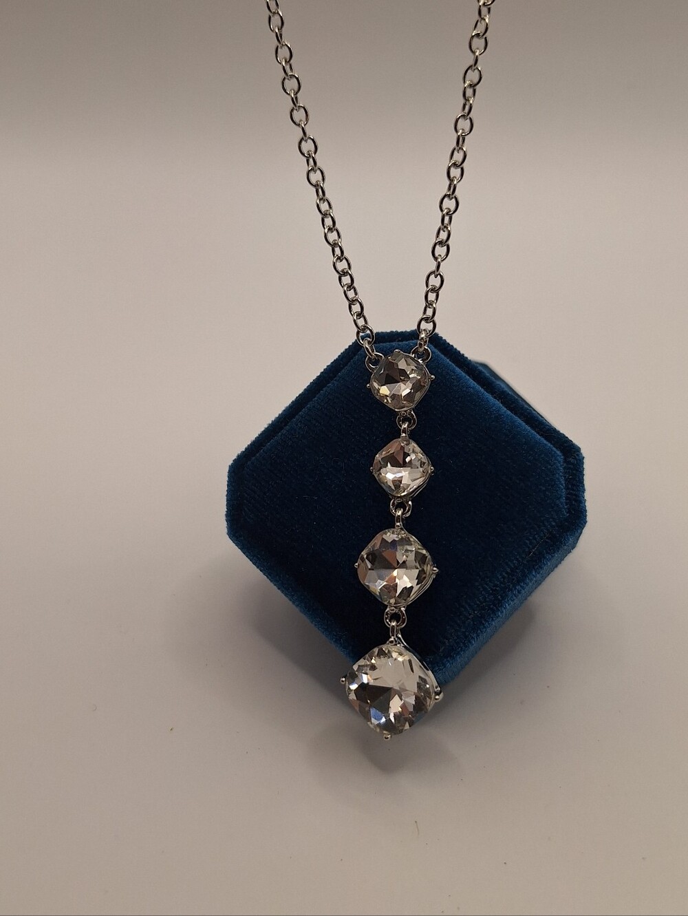 Emberly Crystal Drop Necklace Silver Tone Faceted Clear Stone Pendant Necklace